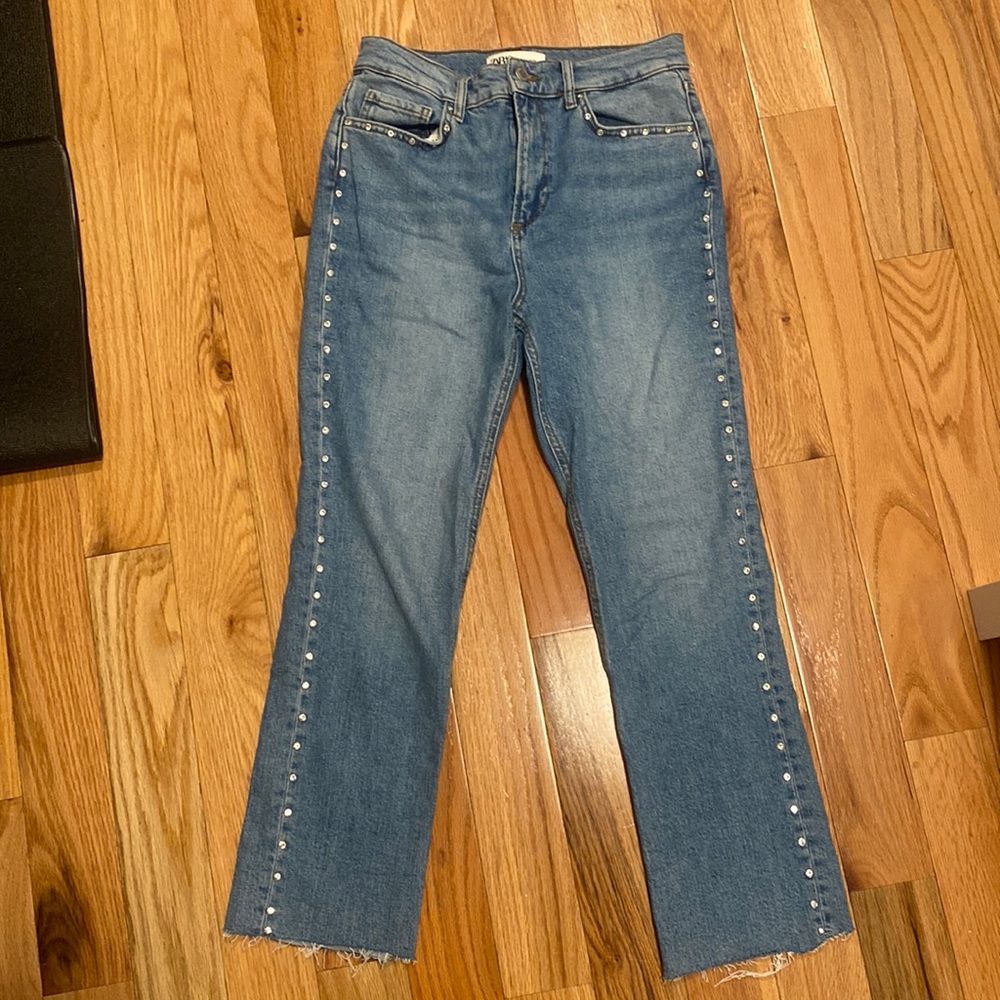 Zara Light Wash Jeans with gem detailing size 4